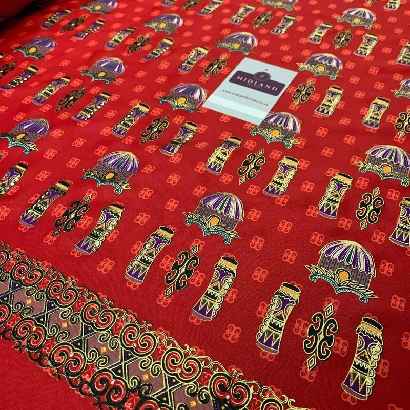 Red Border Egyptian batik Papua Printed gold foil dress fabric 111 cm M145-76