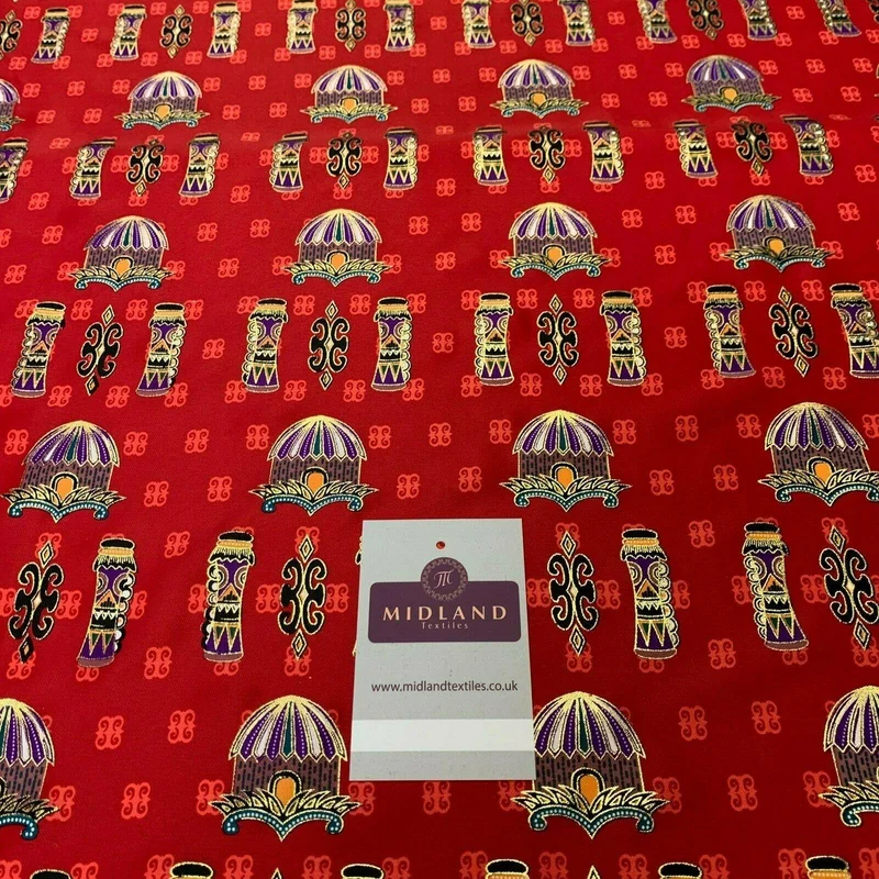 Red Border Egyptian batik Papua Printed gold foil dress fabric 111 cm M145-76