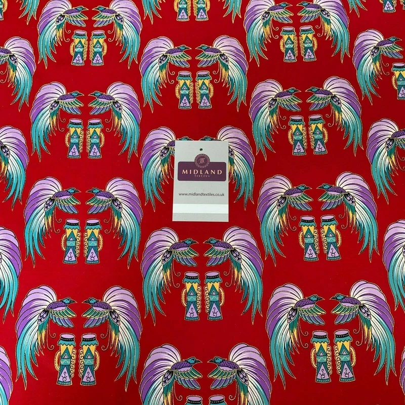 Red Birds Batik Papua printed with gold foil dress fabric 111 cm M145-75 Mtex