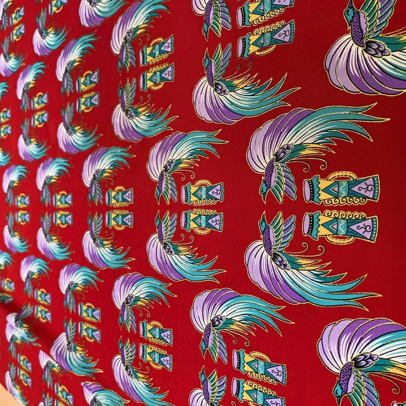 Red Birds Batik Papua printed with gold foil dress fabric 111 cm M145-75 Mtex