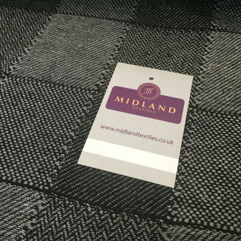 Grey & Black Check wool blend Melton Coating Poly Boucle Fabric 147 cm MK1194-4