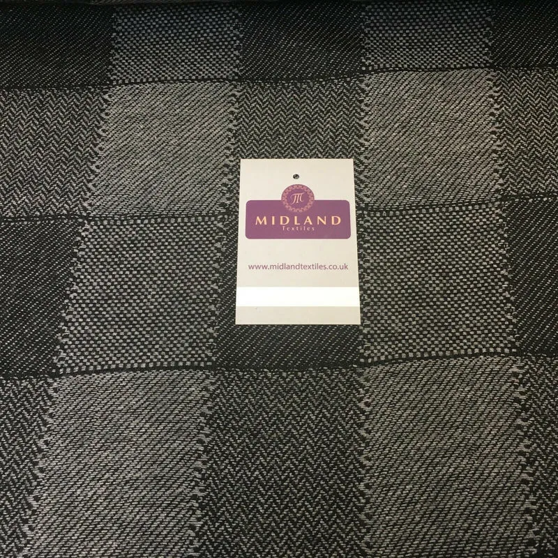 Grey & Black Check wool blend Melton Coating Poly Boucle Fabric 147 cm MK1194-4