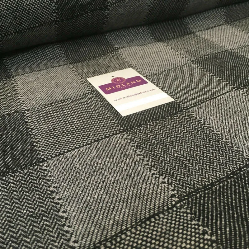 Grey & Black Check wool blend Melton Coating Poly Boucle Fabric 147 cm MK1194-4