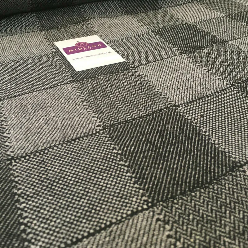 Grey & Black Check wool blend Melton Coating Poly Boucle Fabric 147 cm MK1194-4