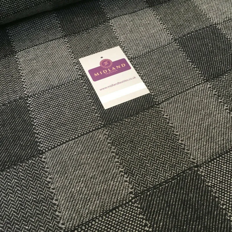 Grey & Black Check wool blend Melton Coating Poly Boucle Fabric 147 cm MK1194-4