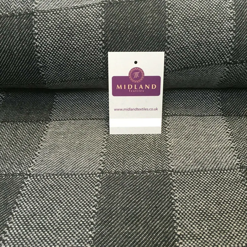 Grey & Black Check wool blend Melton Coating Poly Boucle Fabric 147 cm MK1194-4