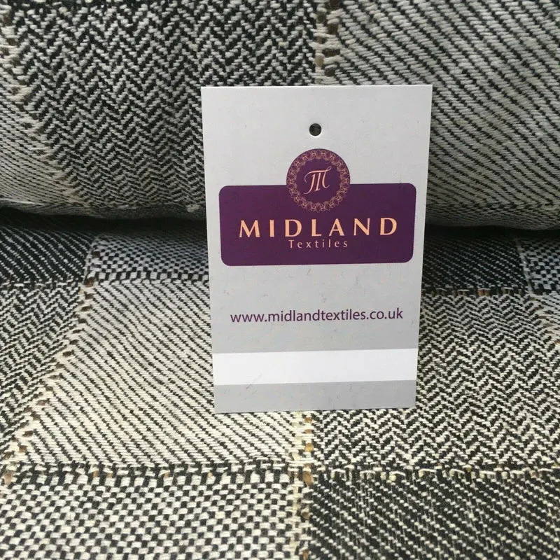 Cream & Black Check wool blend Melton Coating Poly Boucle Fabric 147 cm MK1194-6