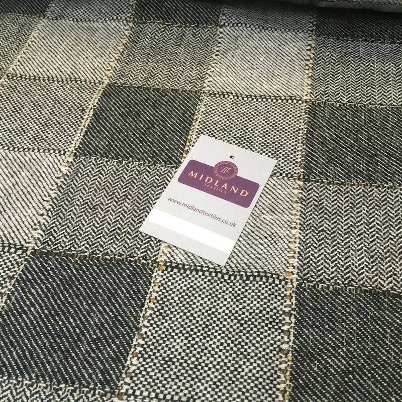 Cream & Black Check wool blend Melton Coating Poly Boucle Fabric 147 cm MK1194-6