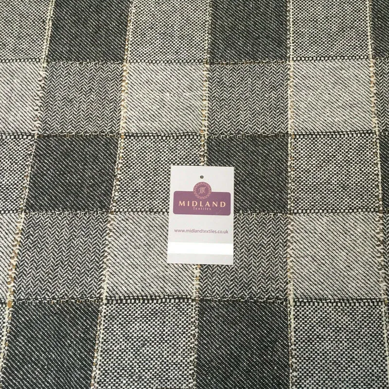 Cream & Black Check wool blend Melton Coating Poly Boucle Fabric 147 cm MK1194-6