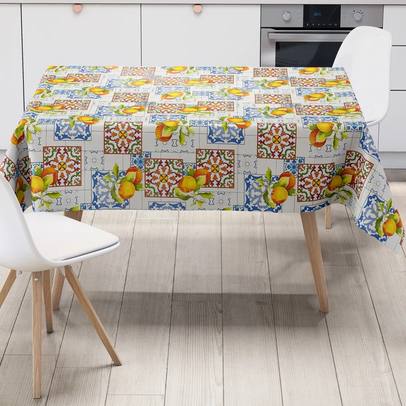 Wachstuch Tischdecke P1166-1 Mosaik Fliesen Orangen eckig rund oval
