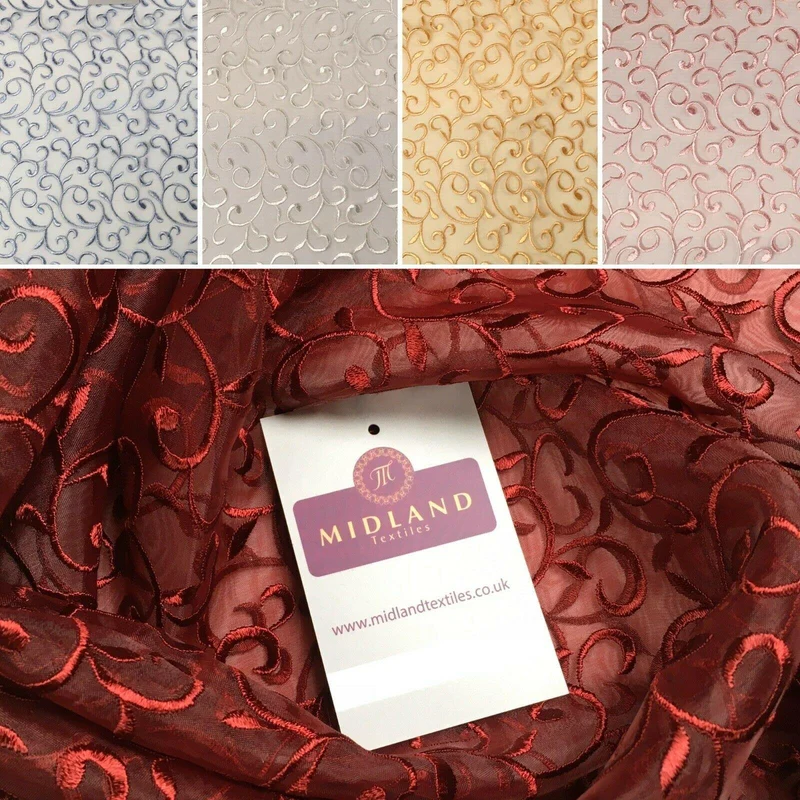 Embroidered Floral Viscose Organza Dress & Curtain Fabric 150cm MK1359