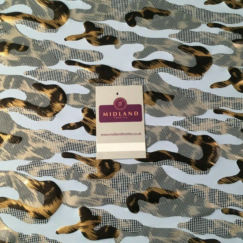 Powder Blue Animal Print Spandex Jersey Foil Stretch Dress Fabric 150cm MU1311