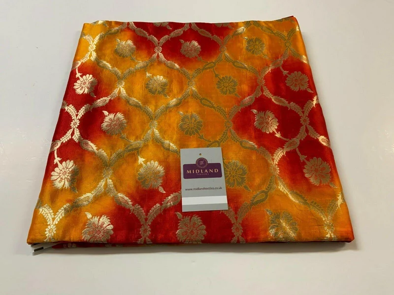 Half Metre Gold Floral Two Tone Pure Silk Banarsi indian Brocade Fabric MP1330