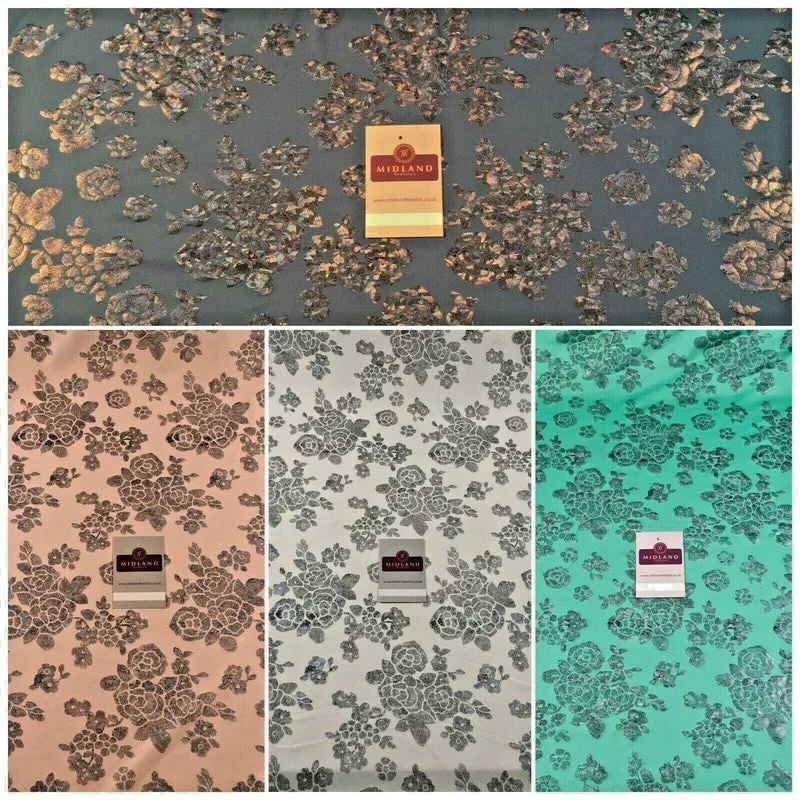 Floral Rose Spandex Jersey Foil Stretch Dress Fabric 150cm MU1313