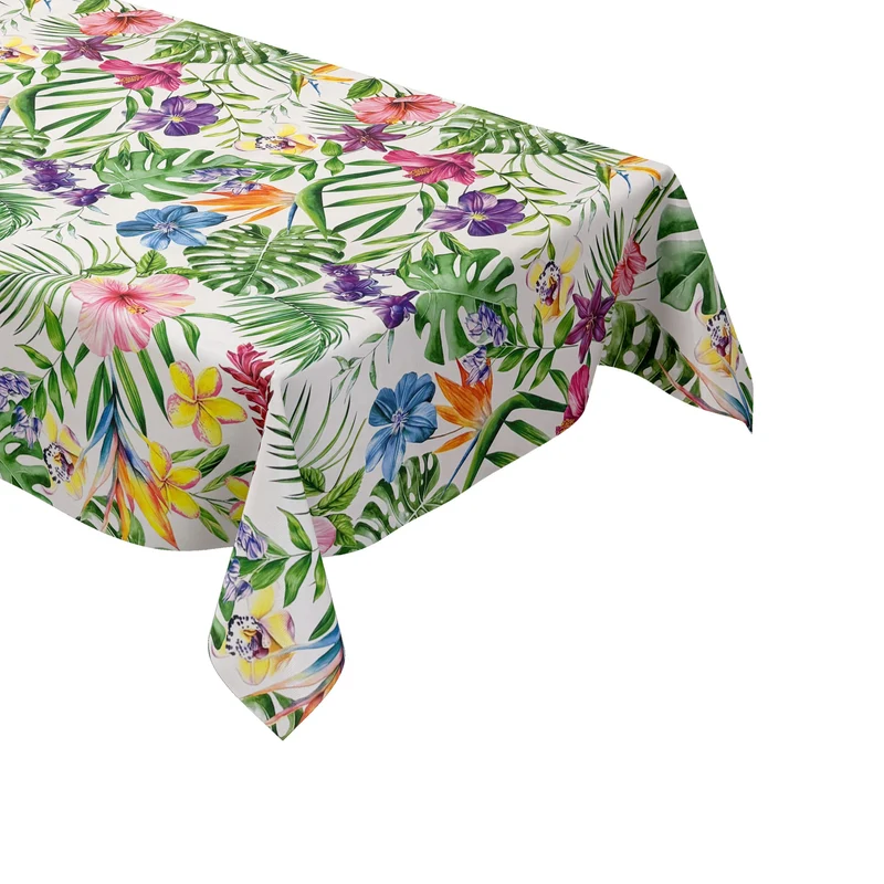 Wachstuch Tischdecke 01749-00 Dschungel Hibiskus Strelizie Monstera eckig rund oval