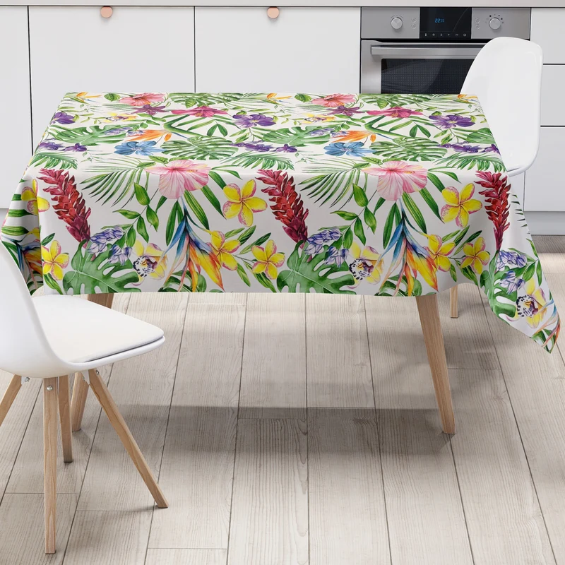 Wachstuch Tischdecke 01749-00 Dschungel Hibiskus Strelizie Monstera eckig rund oval