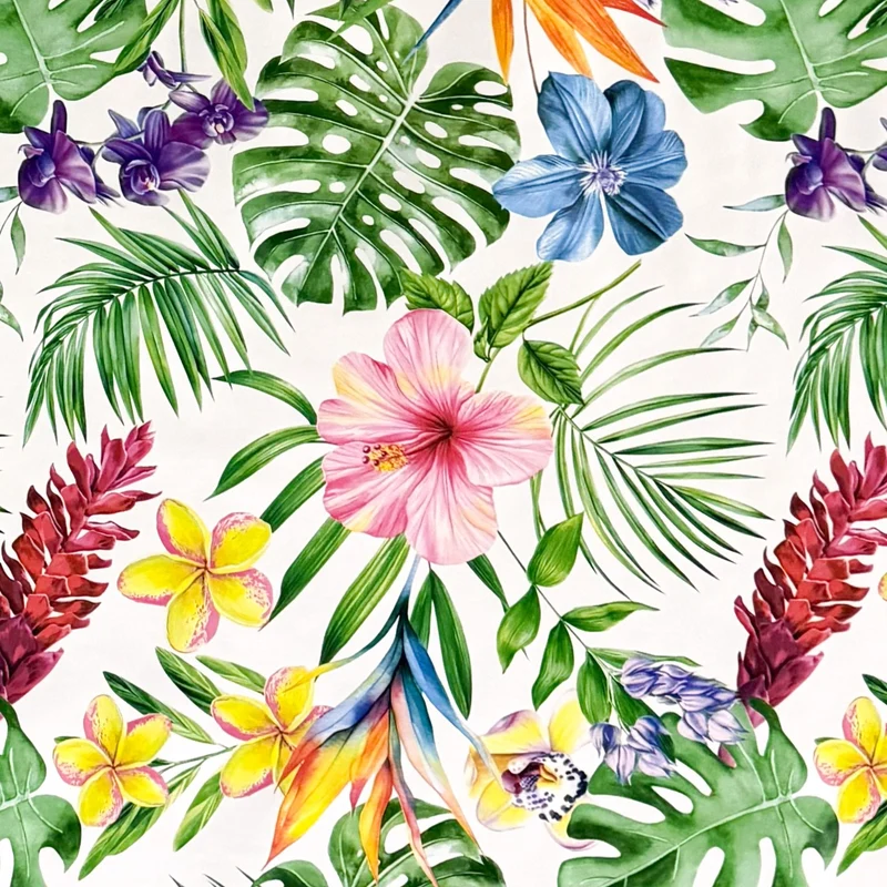 Wachstuch Tischdecke 01749-00 Dschungel Hibiskus Strelizie Monstera eckig rund oval