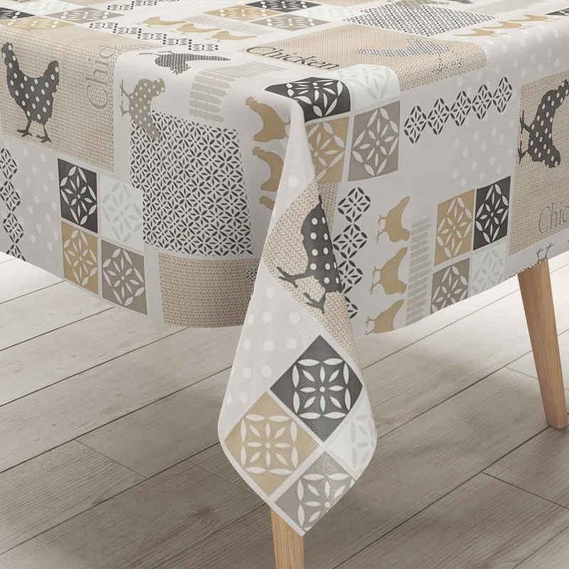 Wachstuch Tischdecke EB40 beige Hühner Huhn Chicken Punkte eckig rund oval