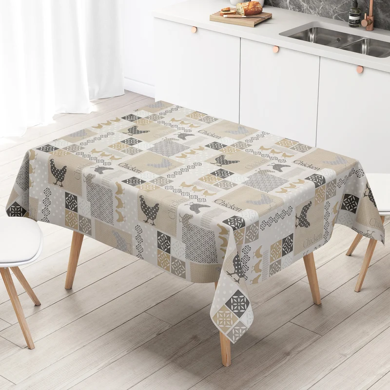 Wachstuch Tischdecke EB40 beige Hühner Huhn Chicken Punkte eckig rund oval