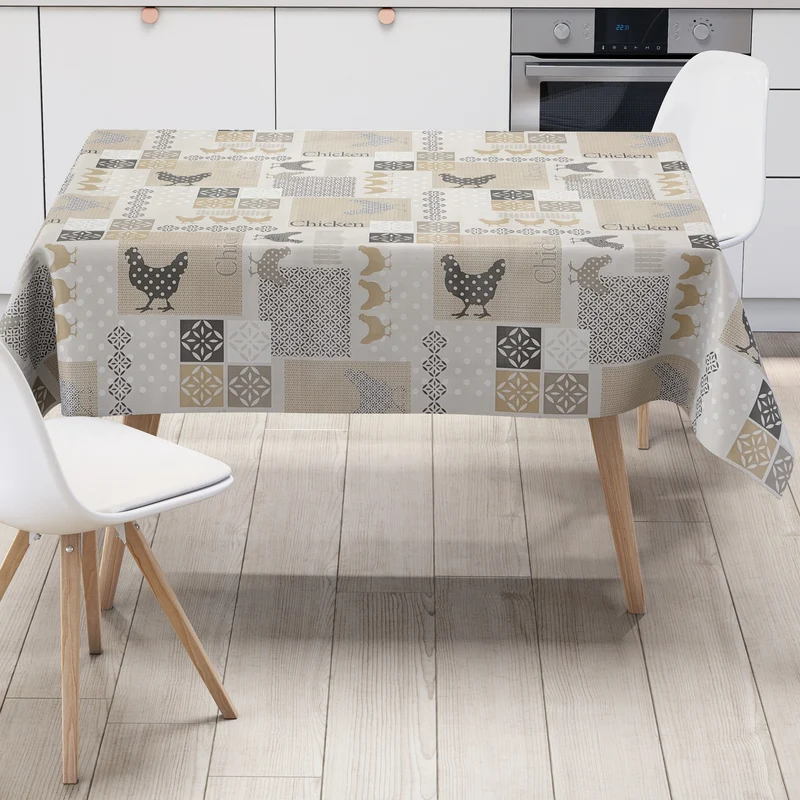 Wachstuch Tischdecke EB40 beige Hühner Huhn Chicken Punkte eckig rund oval
