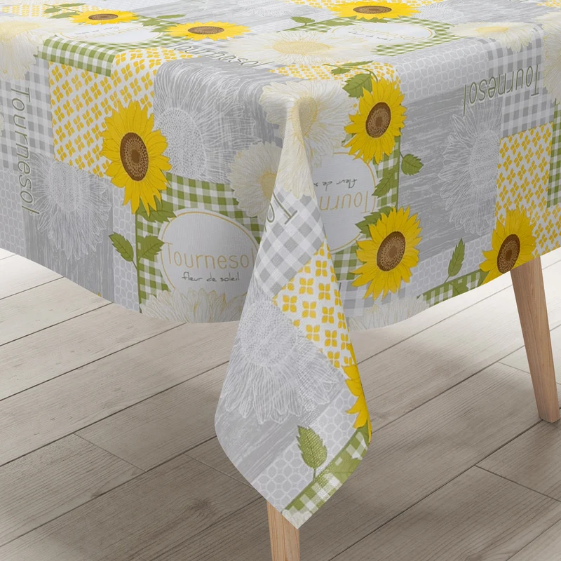 Wachstuch Tischdecke EE80 Sonnenblumen Holz kariert grün eckig rund oval