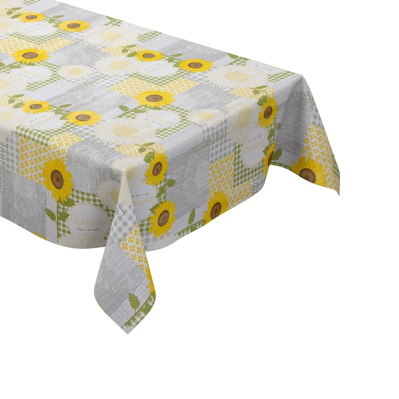 Wachstuch Tischdecke EE80 Sonnenblumen Holz kariert grün eckig rund oval