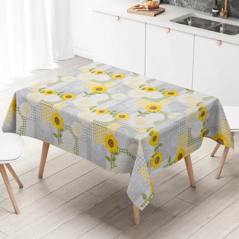 Wachstuch Tischdecke EE80 Sonnenblumen Holz kariert grün eckig rund oval