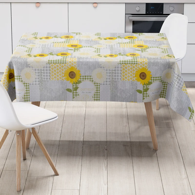 Wachstuch Tischdecke EE80 Sonnenblumen Holz kariert grün eckig rund oval
