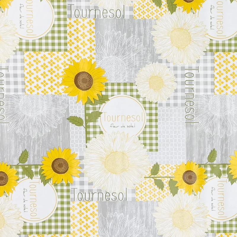 Wachstuch Tischdecke EE80 Sonnenblumen Holz kariert grün eckig rund oval