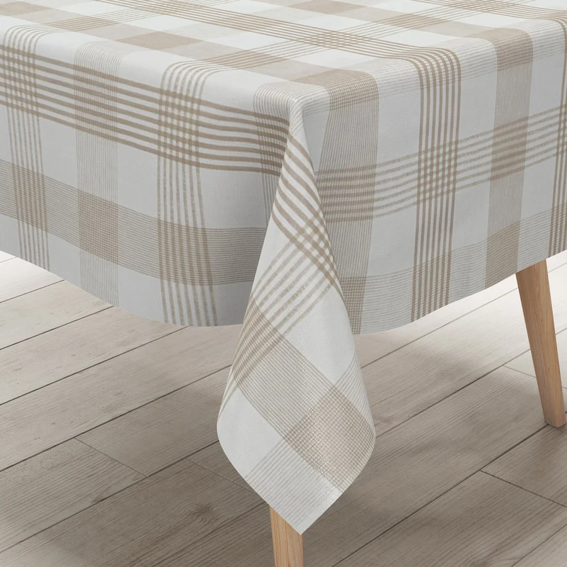 Wachstuch Tischdecke 01109-01 beige kariert Karo Landhaus eckig rund oval