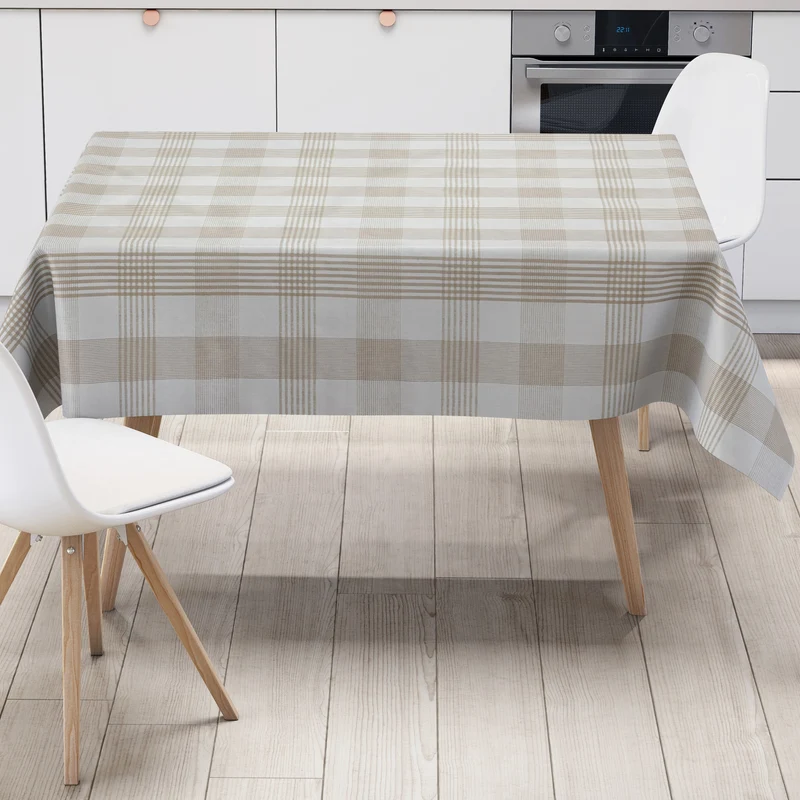 Wachstuch Tischdecke 01109-01 beige kariert Karo Landhaus eckig rund oval