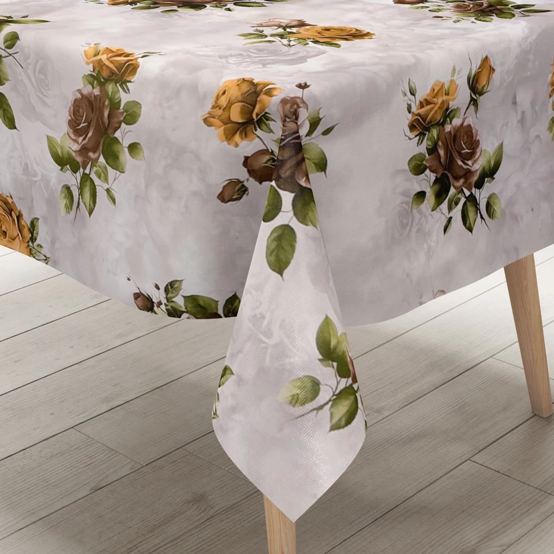 Wachstuch Tischdecke 01748-03 Rosen Blumen Blüten auf grau eckig rund oval