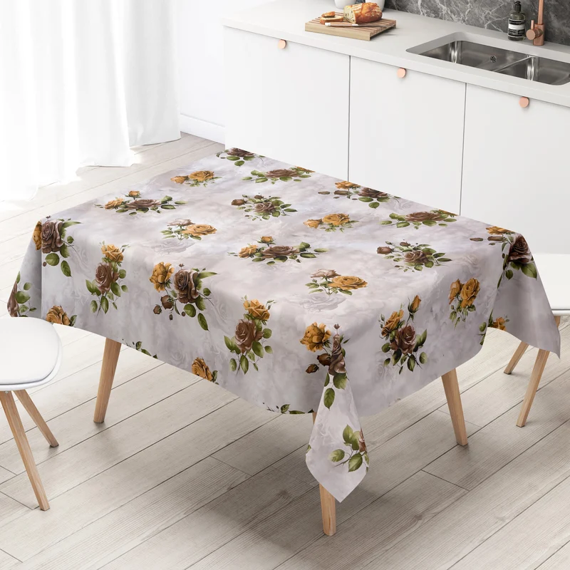 Wachstuch Tischdecke 01748-03 Rosen Blumen Blüten auf grau eckig rund oval