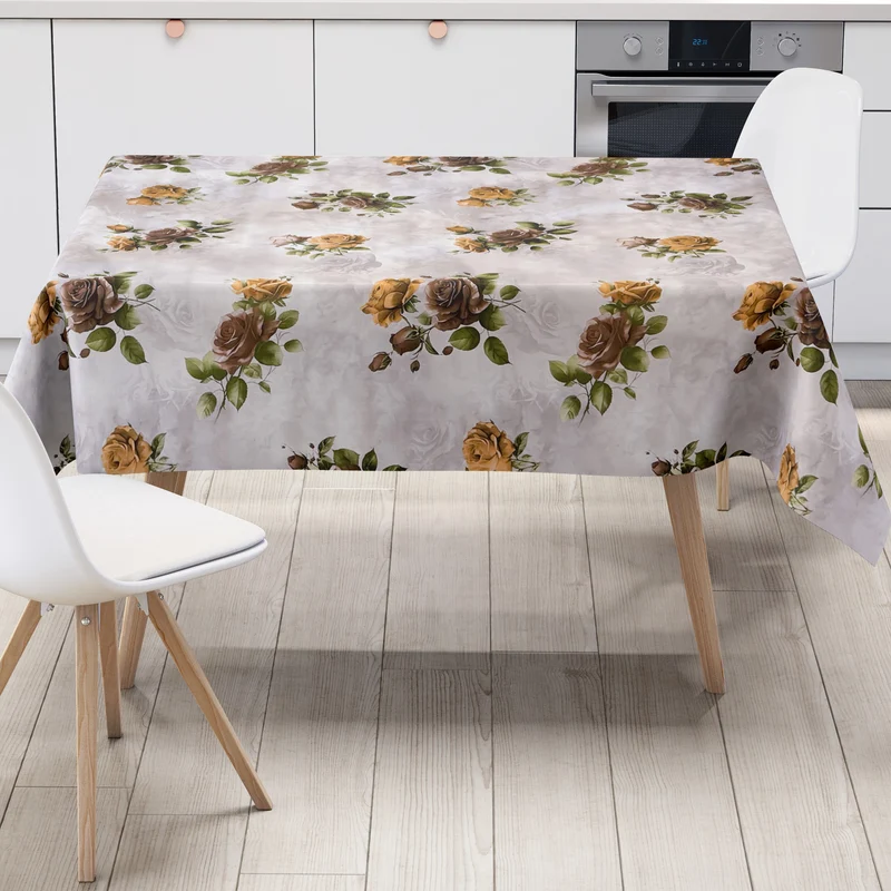 Wachstuch Tischdecke 01748-03 Rosen Blumen Blüten auf grau eckig rund oval