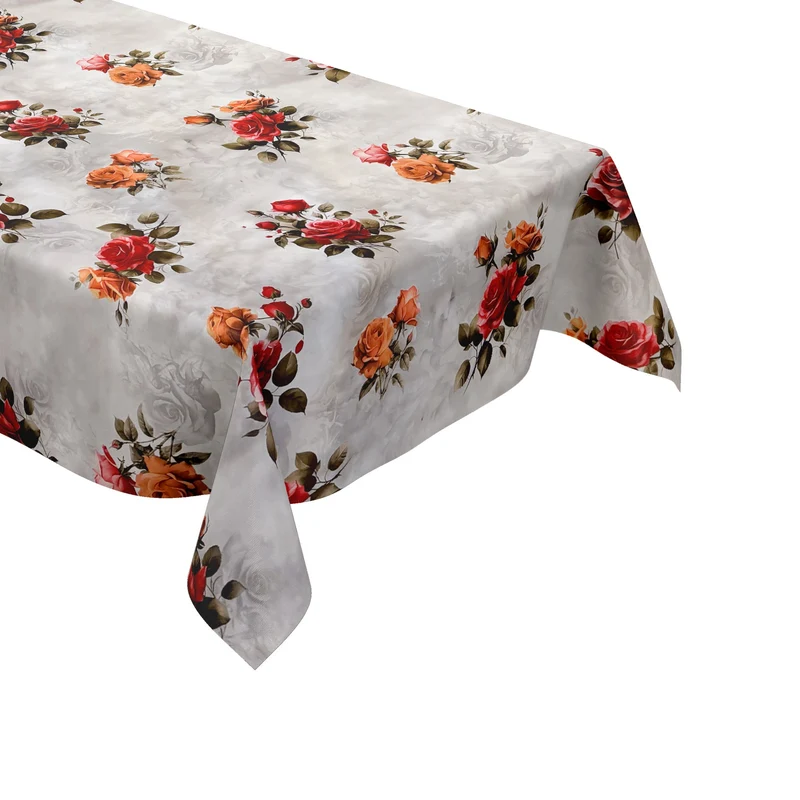 Wachstuch Tischdecke 01748-01 rote Rosen auf grau eckig rund oval