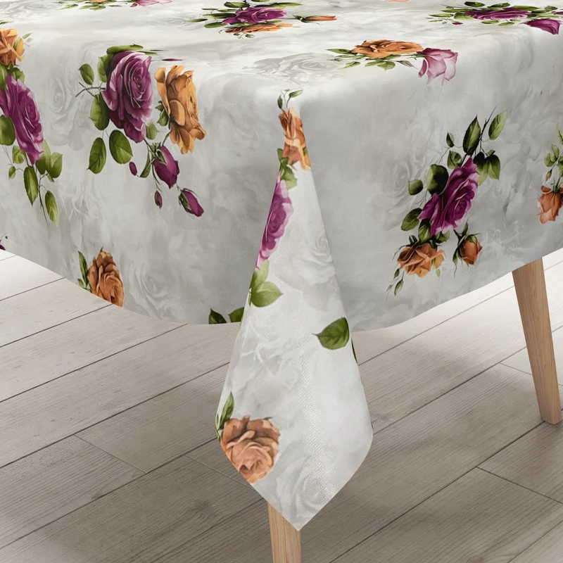 Wachstuch Tischdecke 01748-02 lila Rosen auf grau eckig rund oval