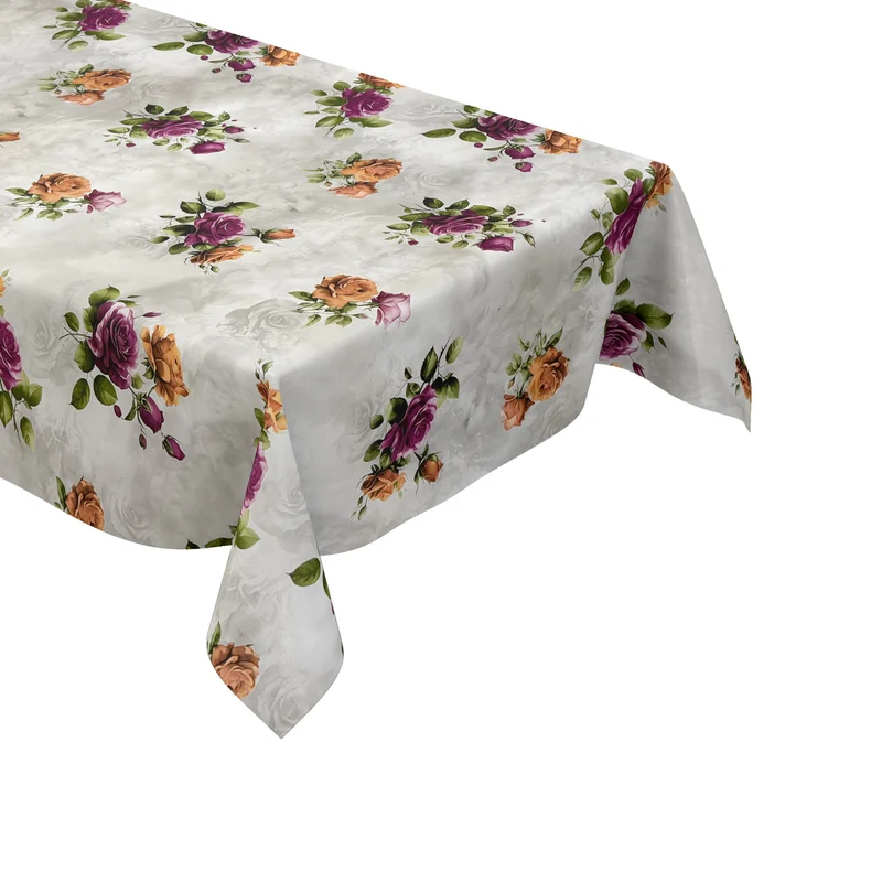 Wachstuch Tischdecke 01748-02 lila Rosen auf grau eckig rund oval