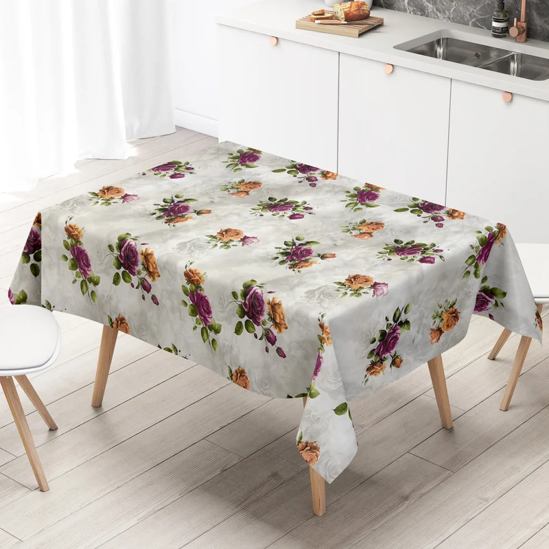 Wachstuch Tischdecke 01748-02 lila Rosen auf grau eckig rund oval