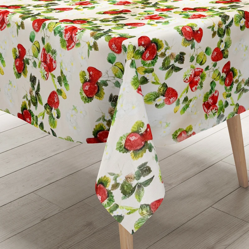 Wachstuch Tischdecke 01728-02 beige Erdbeeren Sommer eckig rund oval