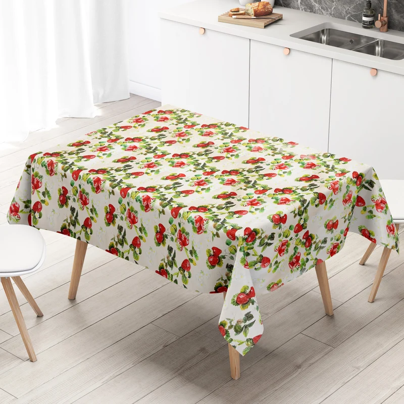 Wachstuch Tischdecke 01728-02 beige Erdbeeren Sommer eckig rund oval