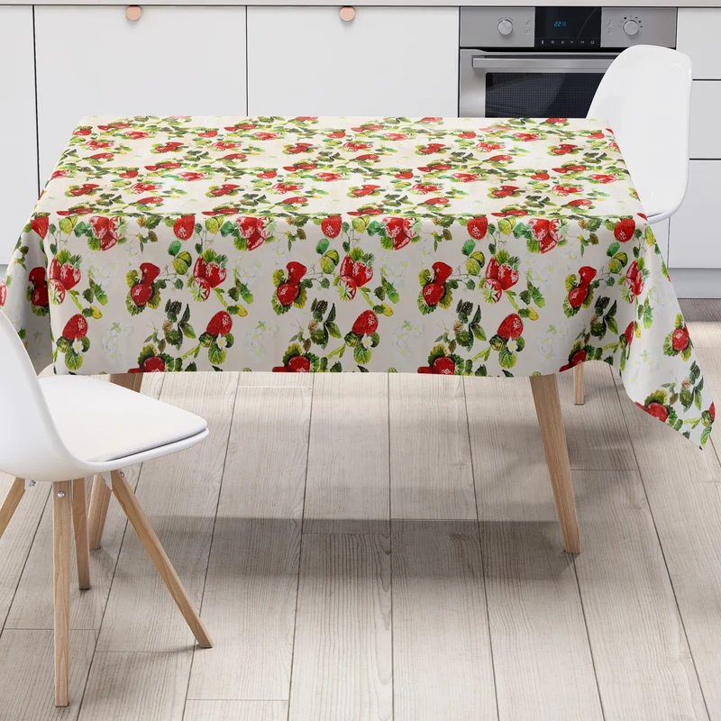 Wachstuch Tischdecke 01728-02 beige Erdbeeren Sommer eckig rund oval