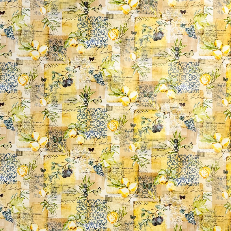 Wachstuch Tischdecke 06331-01 gelb Zitronen Oliven Mosaik mediterran eckig rund oval