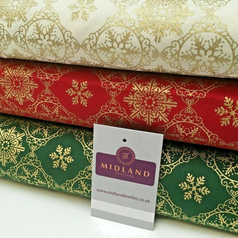 Christmas Snowflakes Vintage Xmas Printed 100% Cotton Fabric 110 cm MK1215