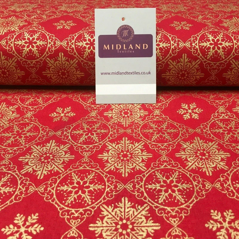 Christmas Snowflakes Vintage Xmas Printed 100% Cotton Fabric 110 cm MK1215