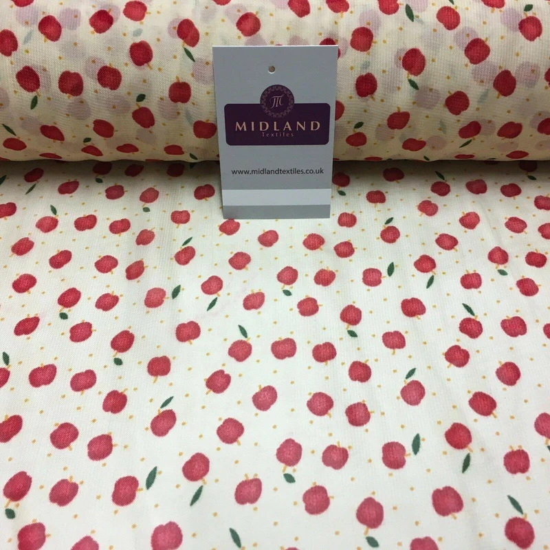 Cream and Red Apple Printed Crepe chiffon Dress Fabric 150 cm MK1190-34