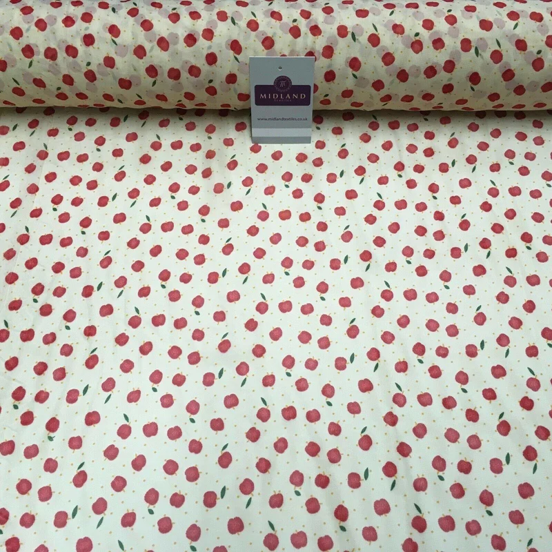 Cream and Red Apple Printed Crepe chiffon Dress Fabric 150 cm MK1190-34