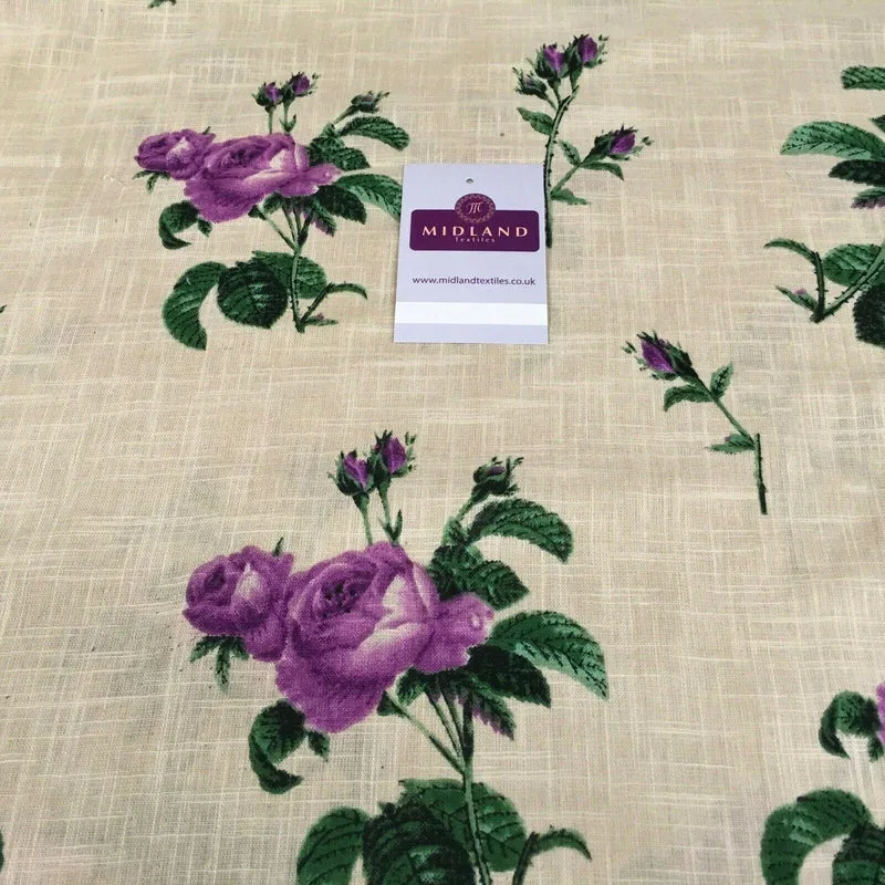 Natural Vintage Floral Printed Linen Dress Fabric 110 cm M1192 Mtex