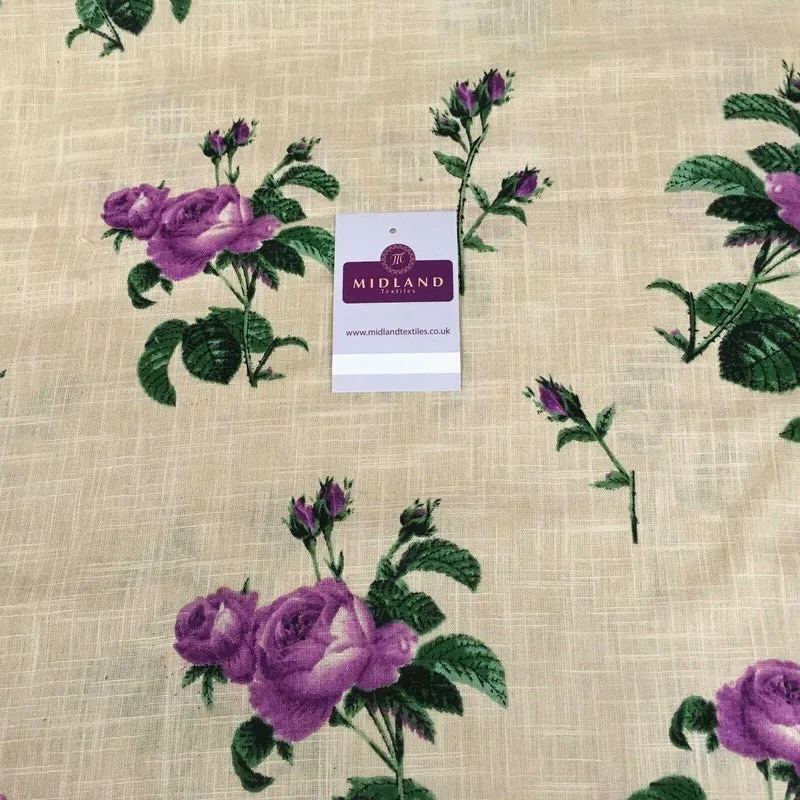 Natural Vintage Floral Printed Linen Dress Fabric 110 cm M1192 Mtex