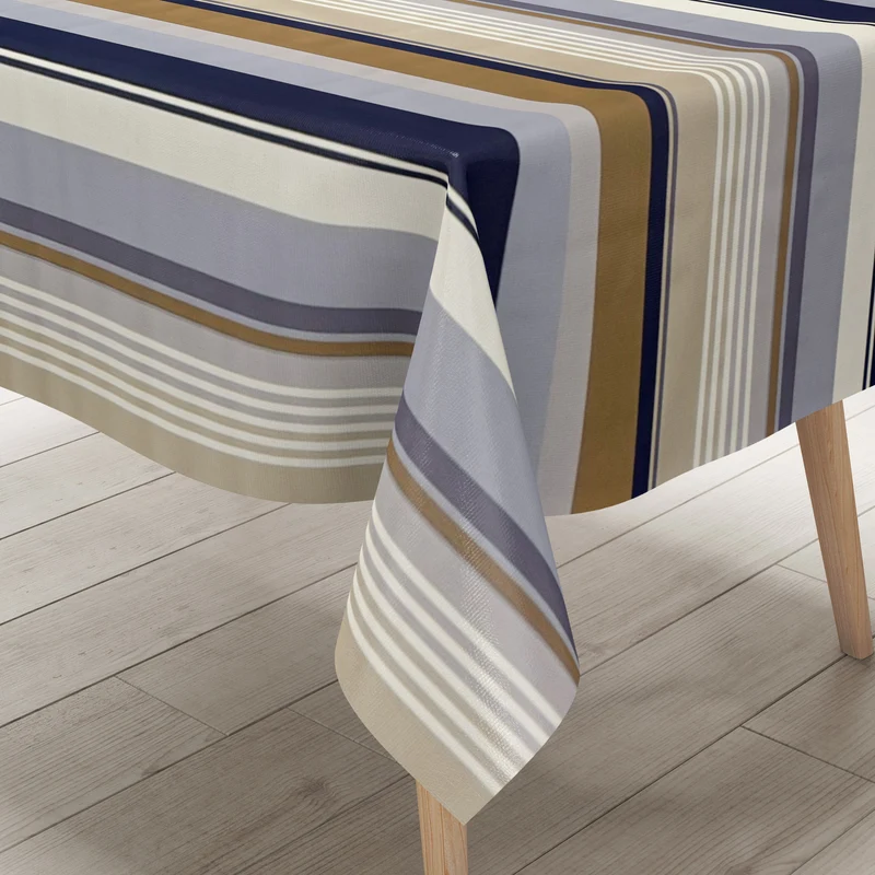 Wachstuch Tischdecke P8286-6 beige hellblau gestreift Streifen eckig rund oval