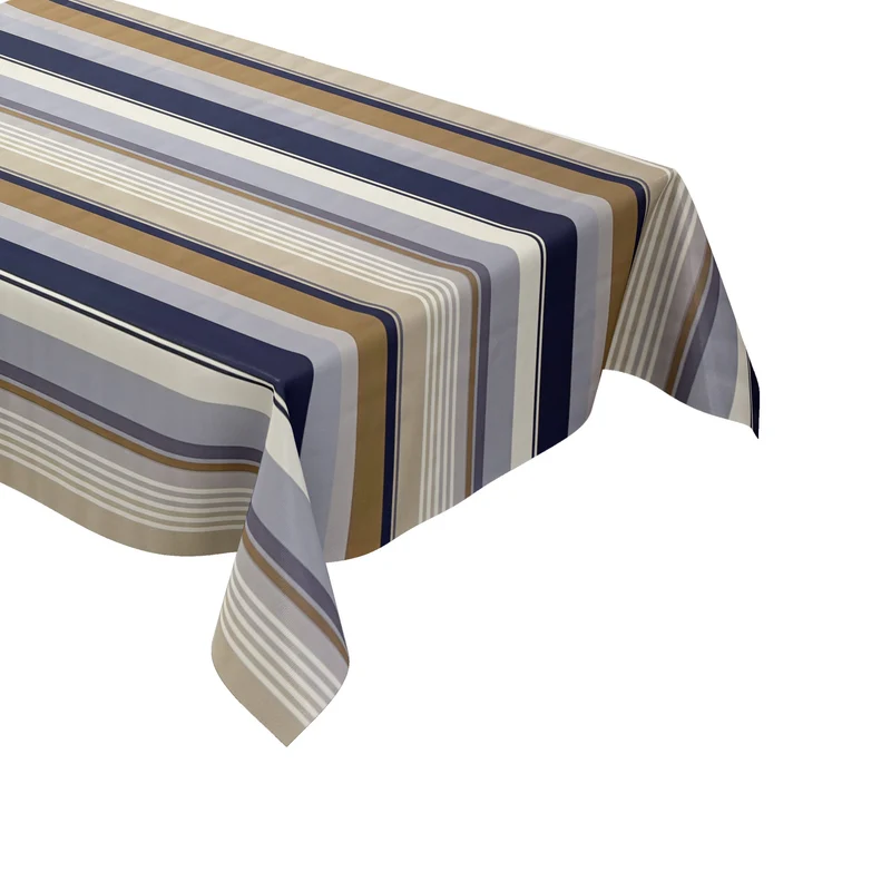 Wachstuch Tischdecke P8286-6 beige hellblau gestreift Streifen eckig rund oval
